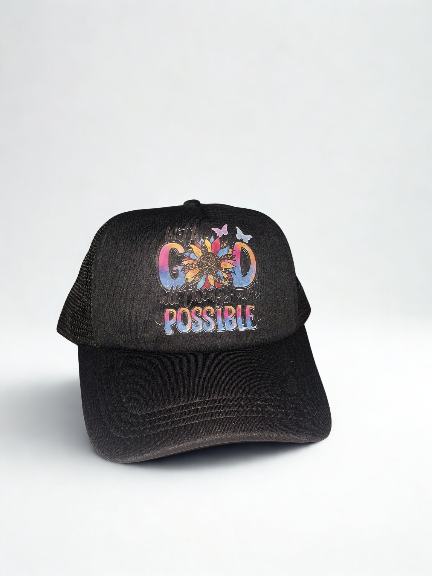 Gorra de béisbol ajustable con impresión de "WITH GOD ALL THINGS ARE POSSIBLE" casual con protección solar para exteriores, adecuado para viajes, playa, vacacione.