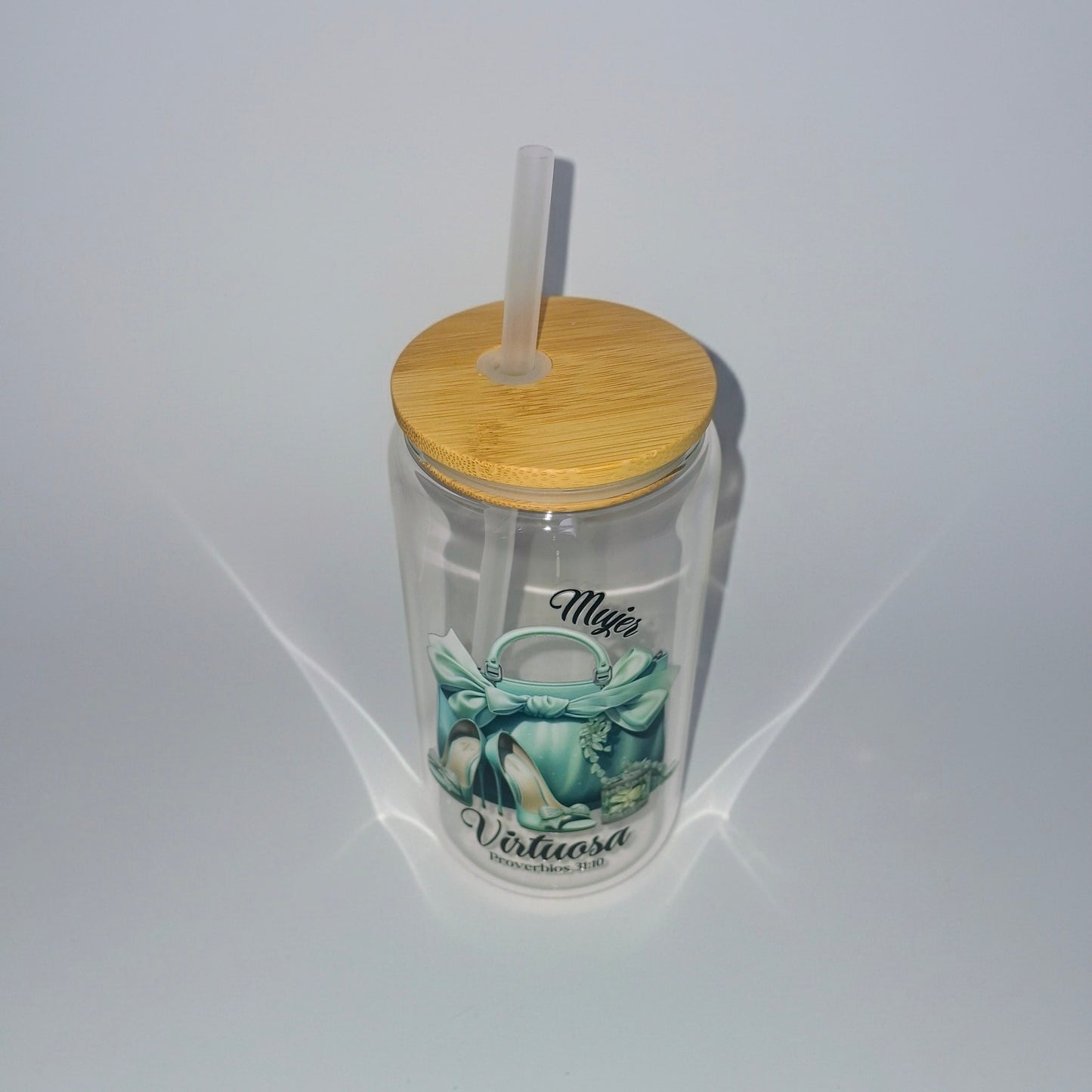 Vaso de vidrio de 16 onzas con estampado biblico