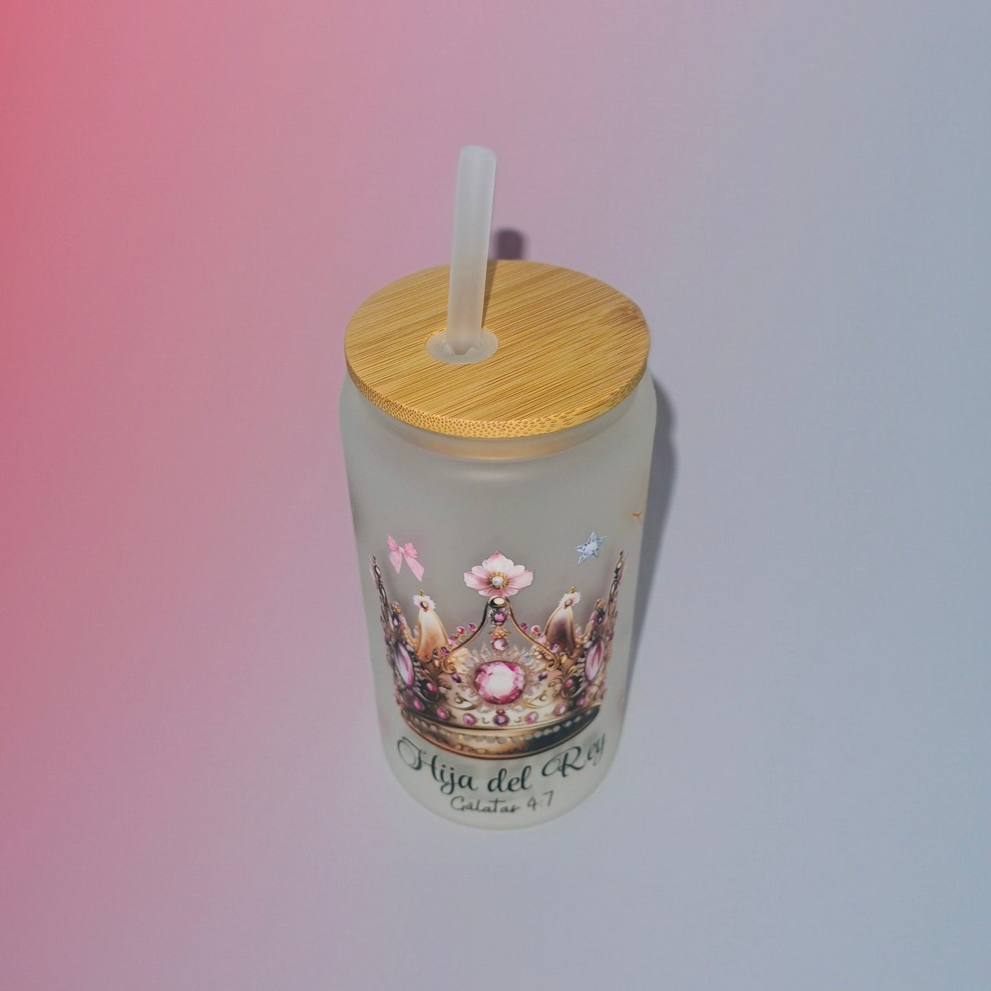 Vaso de vidrio frizado con versiculo biblico