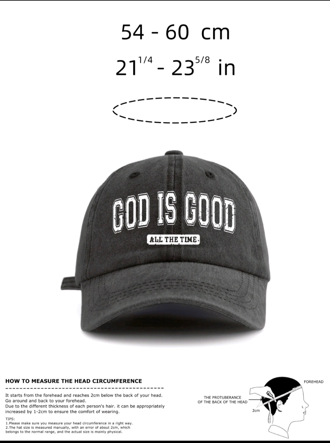 Gorra de béisbol estilo lavado con estampado "GOD IS GOOD", sencilla, casual y elegante.