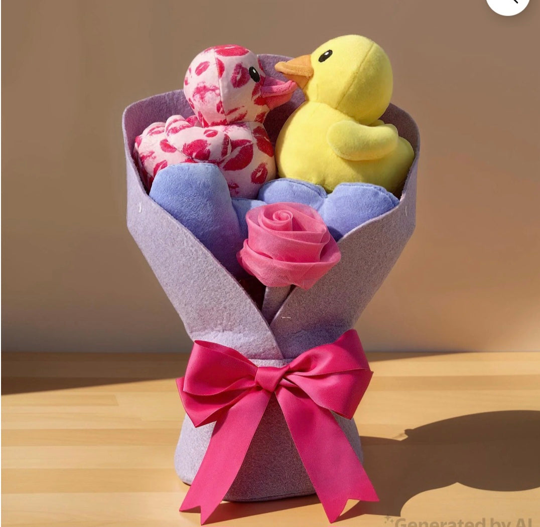 Peluche Mediano Ducks Bouquet, Morado, 14"