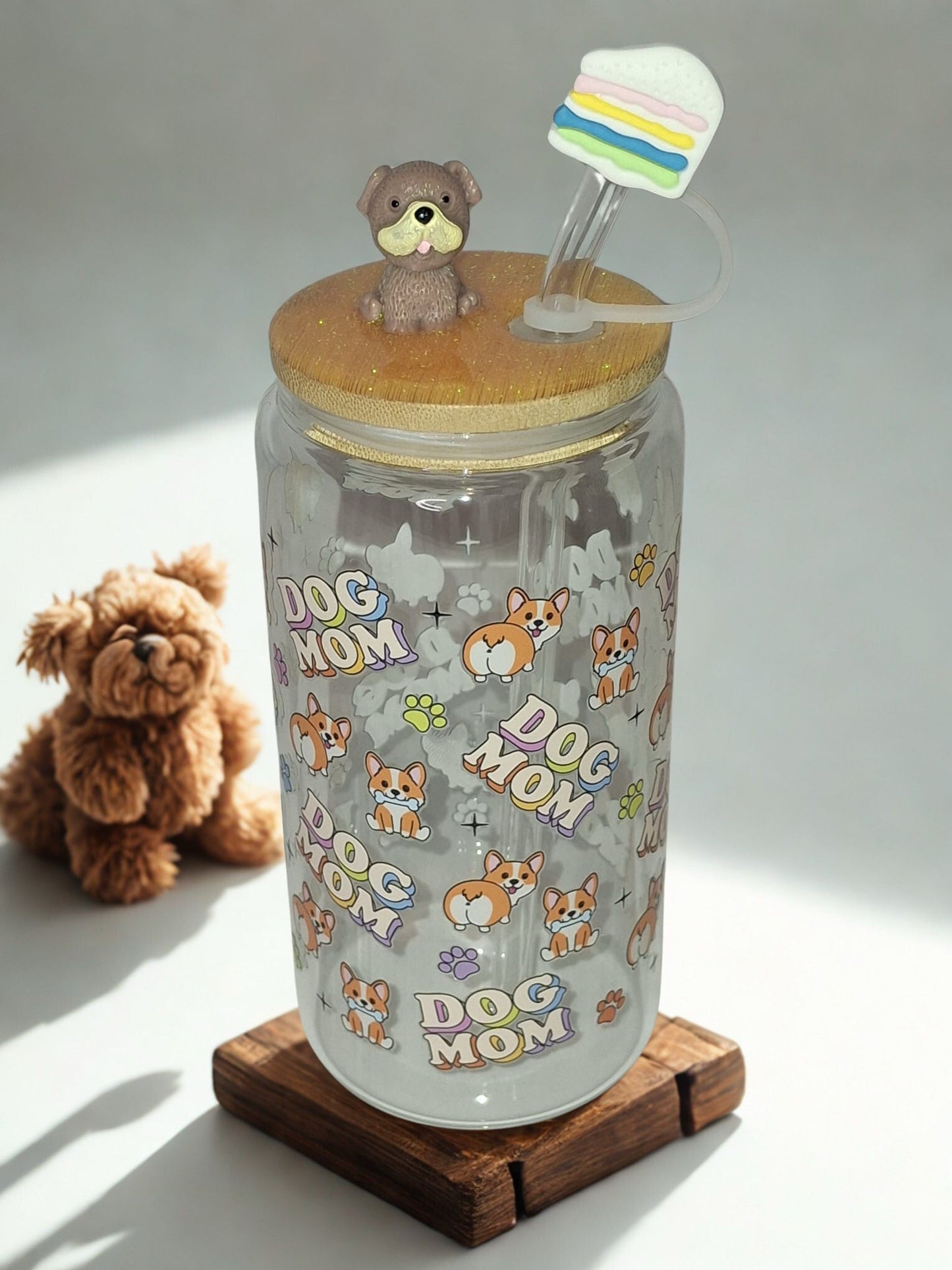 Vaso de vidrio de 16 onzas con figura de perrito "al azar"