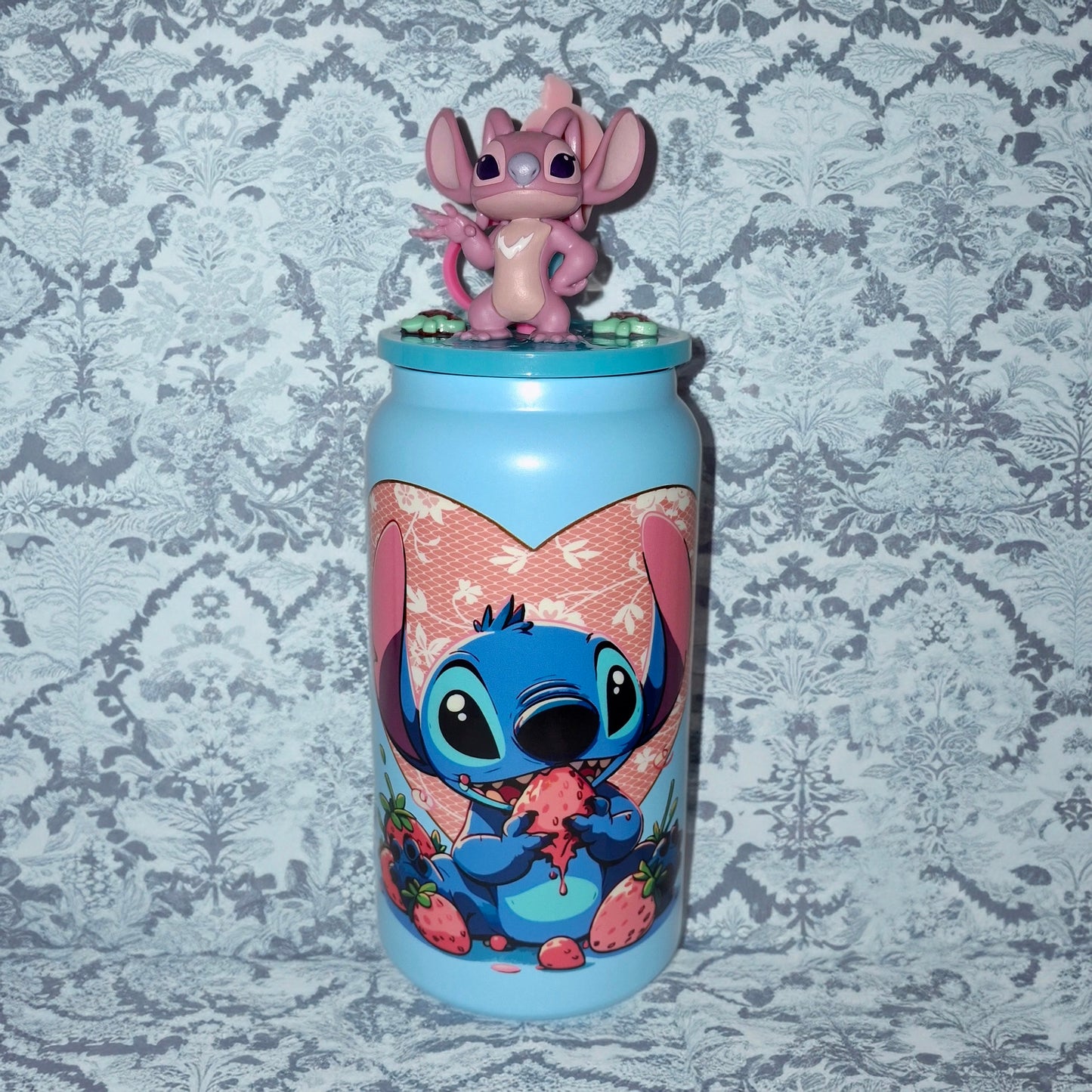 Vaso termico con estampado y tapa decorada