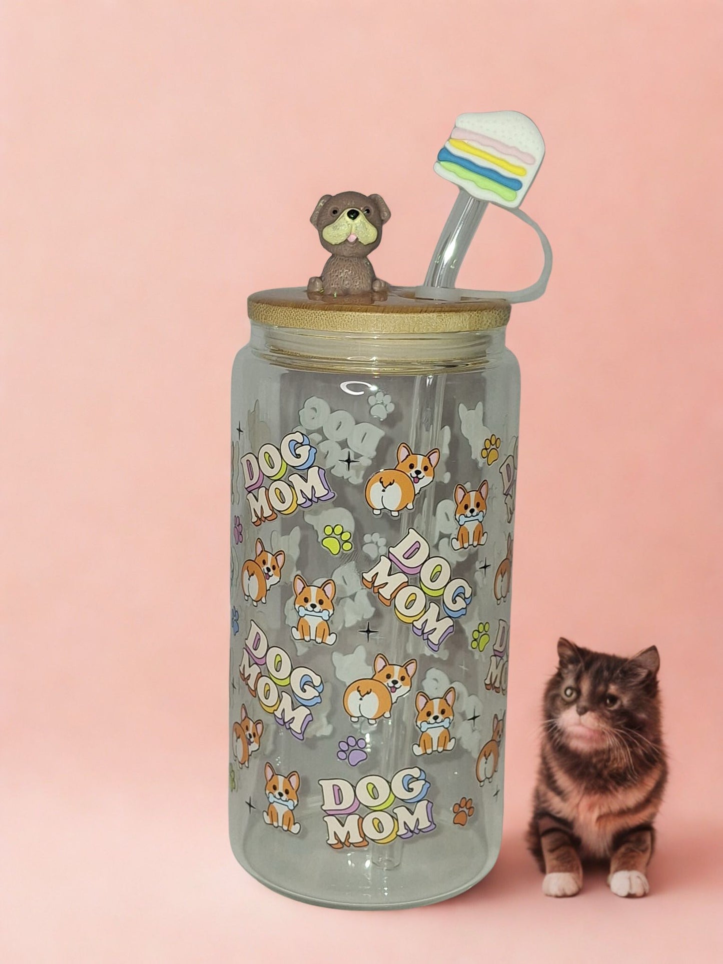 Vaso de vidrio de 16 onzas con figura de perrito "al azar"