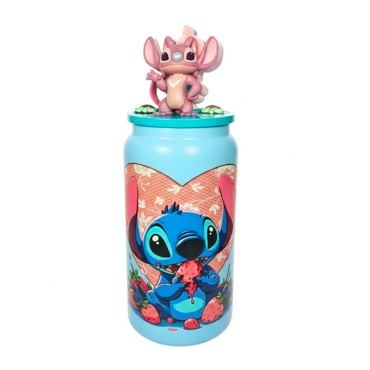 Vaso termico con estampado y tapa decorada
