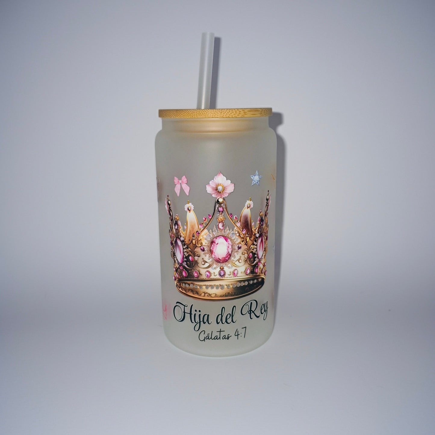 Vaso de vidrio frizado con versiculo biblico