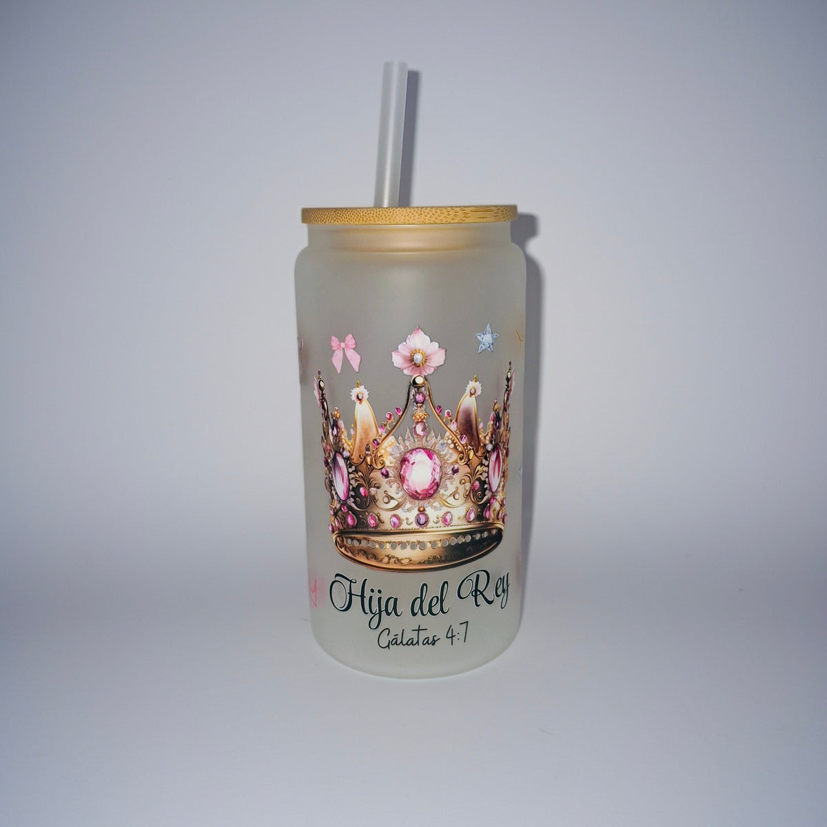 Frosted glass cup with a Bible verse