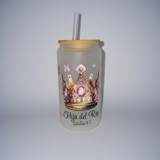 Vaso de vidrio frizado con versiculo biblico