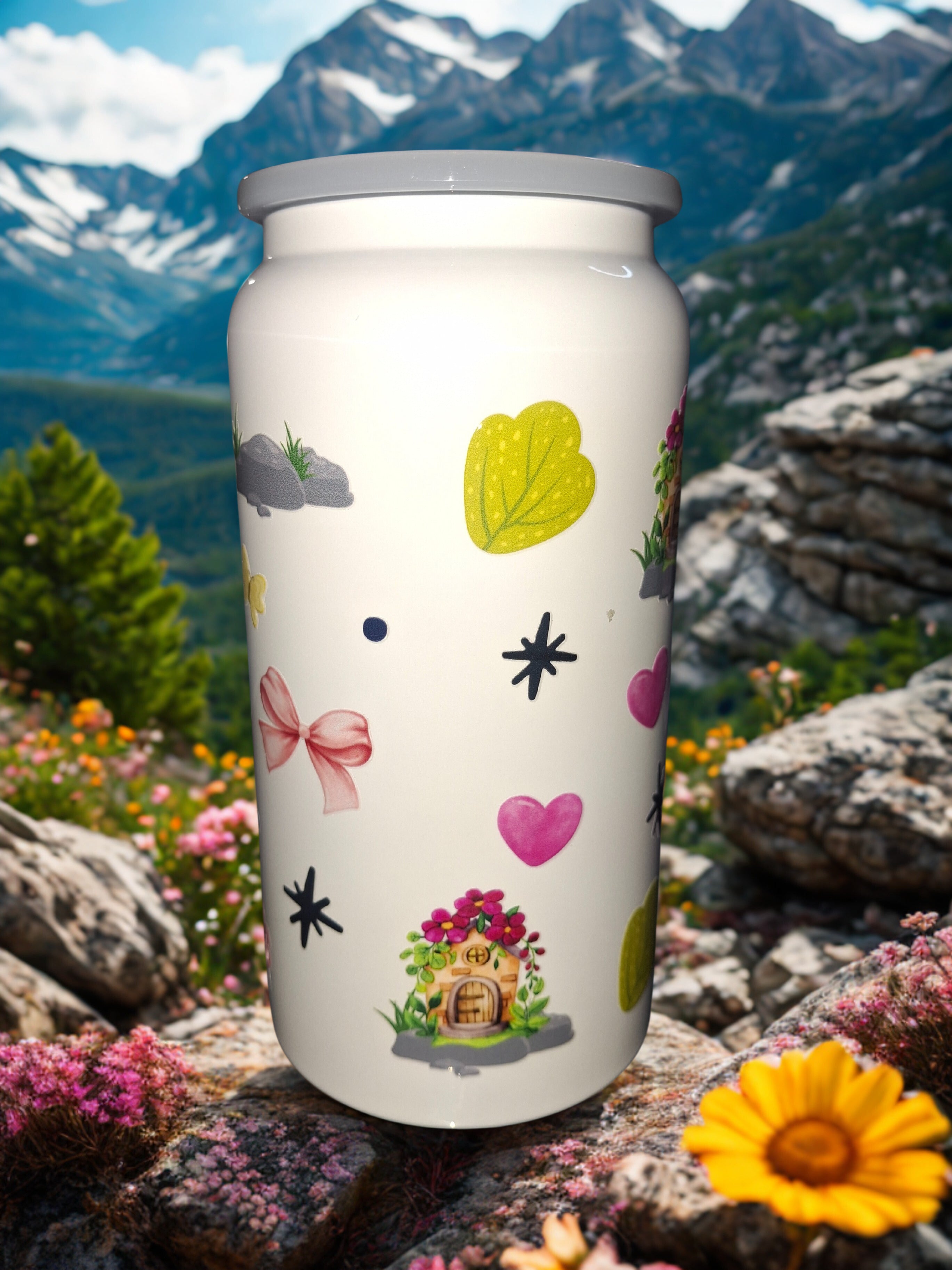 Vaso color blanco de 16 onzas,de acero inoxidablecon estampado "EDIFICA TU CASA SOBRE LA ROCA".    16 ounce cup of stainless steel with " Edifica tu casa sobre la roca"stamp.