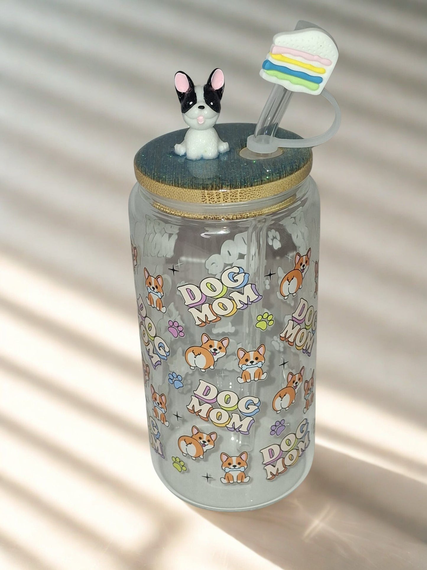 Vaso de vidrio de 16 onzas con figura de perrito "al azar"