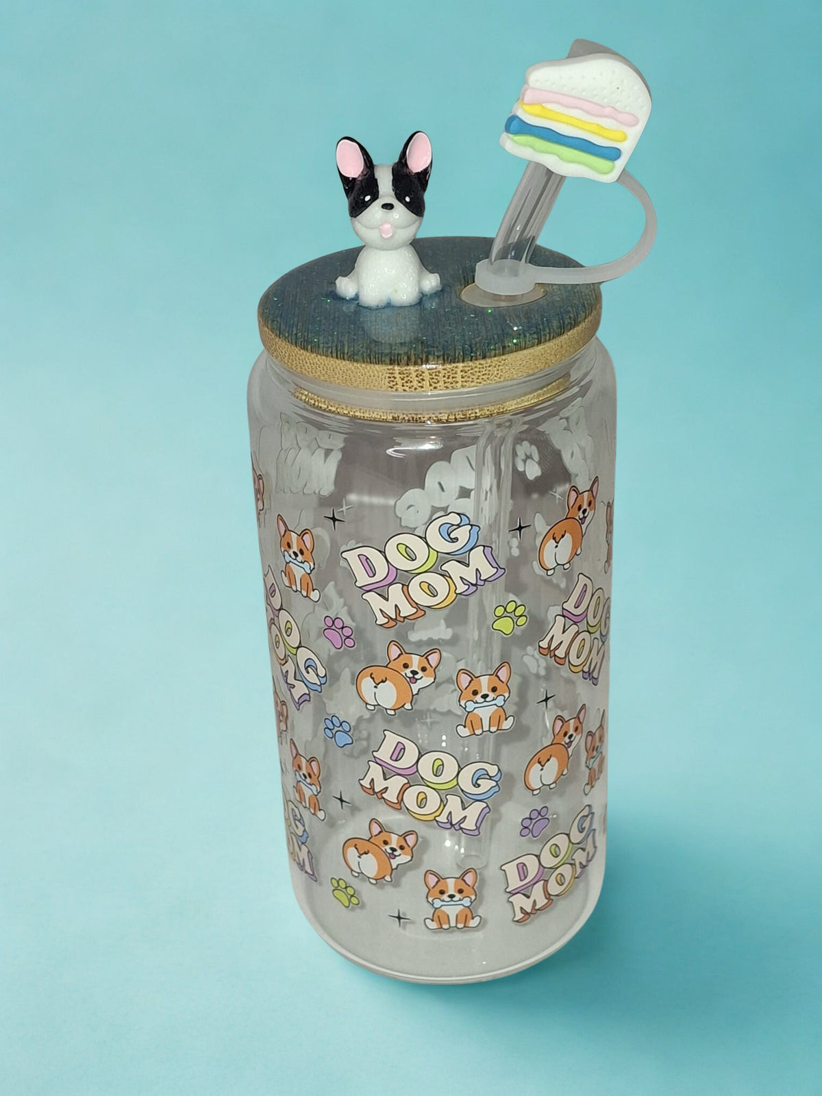 16-ounce glass cup with a "random" puppy figure