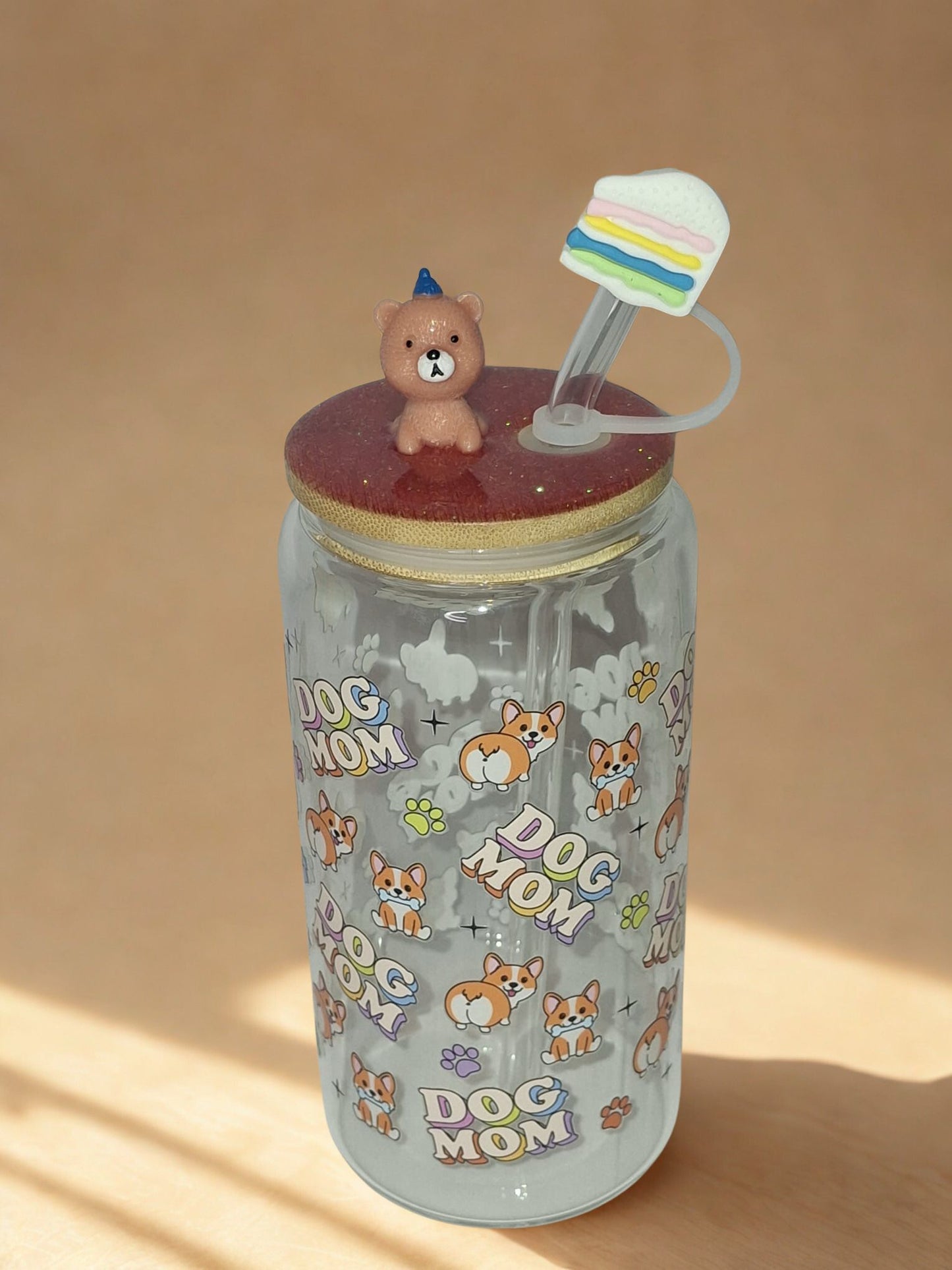 Vaso de vidrio de 16 onzas con figura de perrito "al azar"