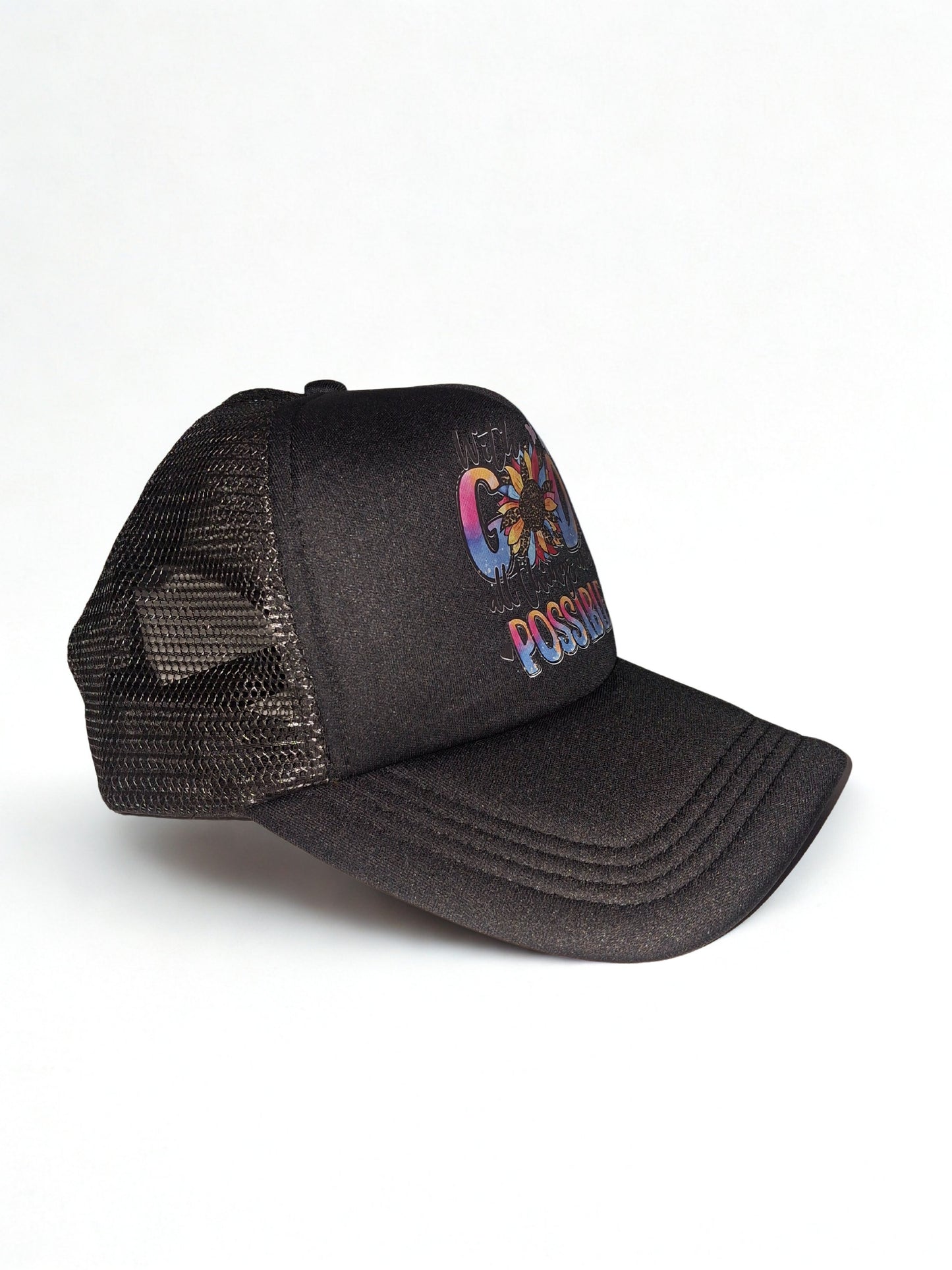 Gorra de béisbol ajustable con impresión de  "WITH GOD ALL THINGS ARE POSSIBLE" casual con protección solar para exteriores, adecuado para viajes, playa, vacacione.