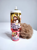 Mini tumbler keychain with pom-pom and biblical print
