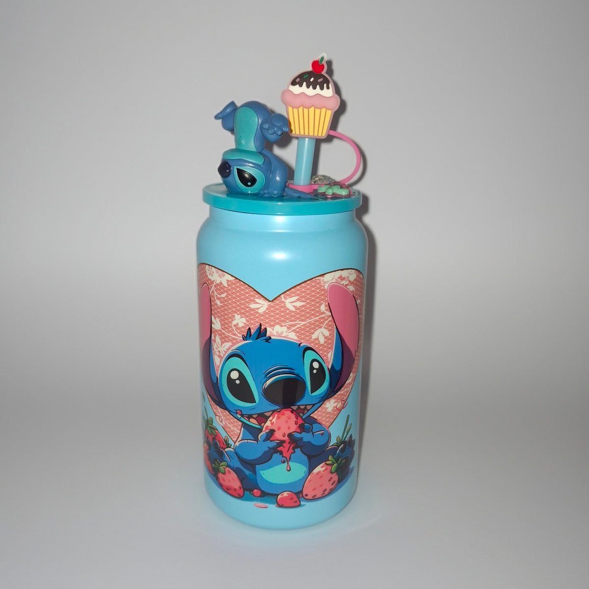 Patterned stainless steel tumbler with decorated lid